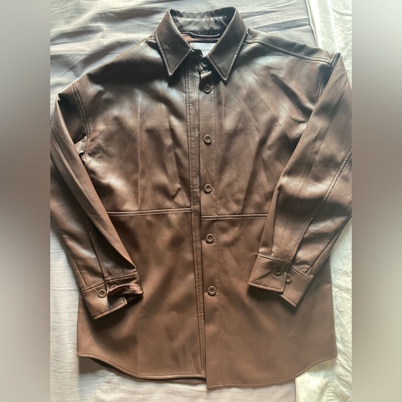 Babaton BROWN Leather Shirt Jacket - Picture 3 of 7